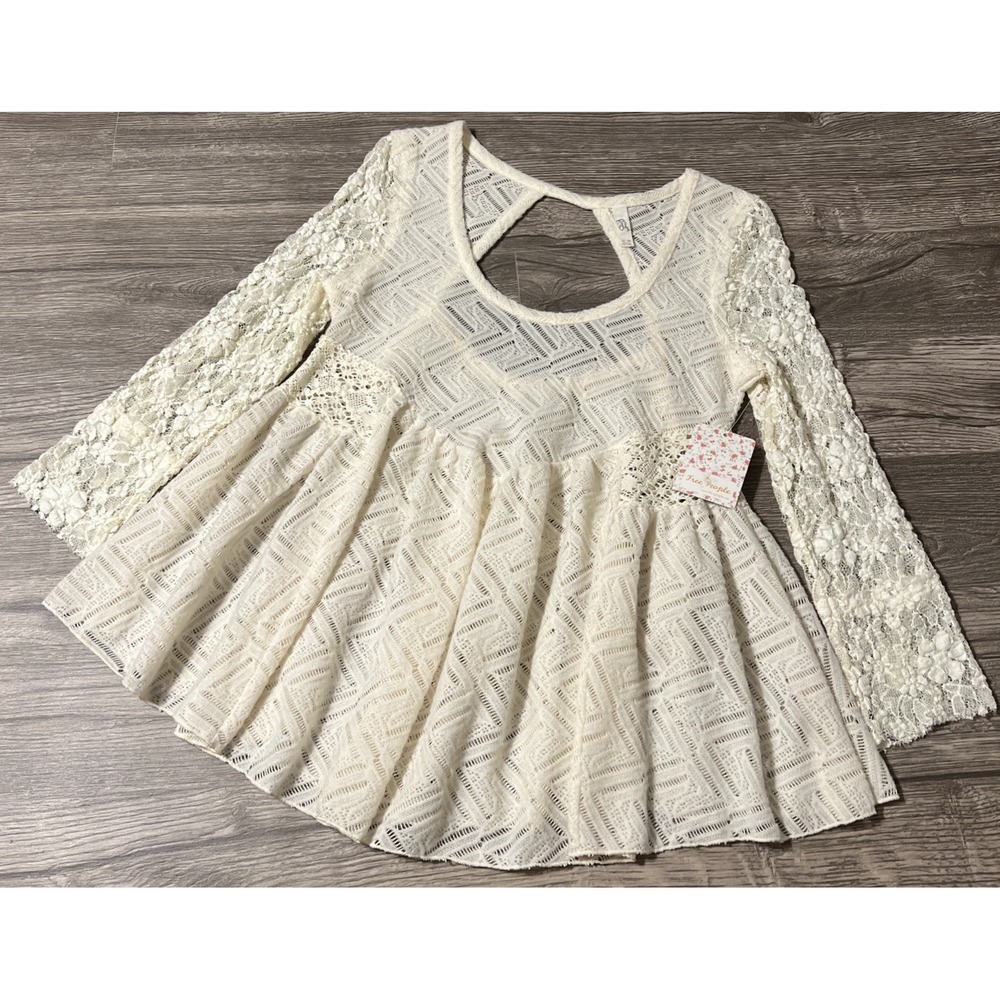 Free People NWT Gracie Floral Lace Boho Peplum Top Size XS in Cream